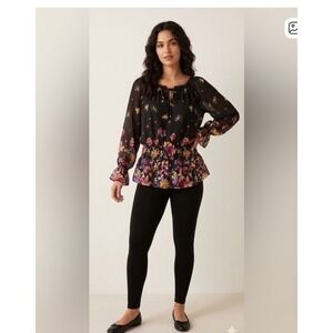 Mushkay Sienna Rose Sheer Floral Peplum Top | Whimsigoth Boho Blouse | Medium